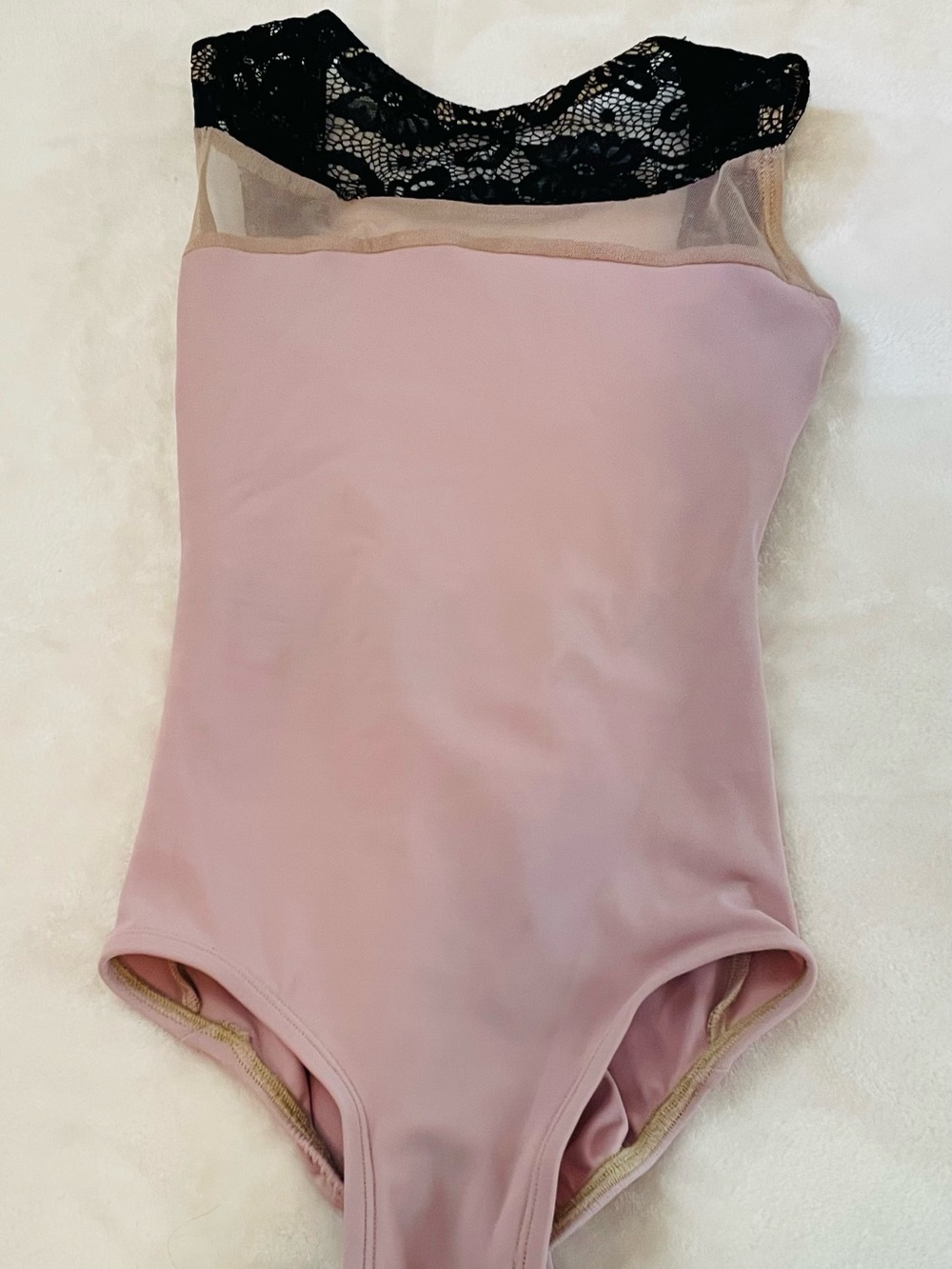 Lucky Leo Leotard Pink with Black Lace Size Small